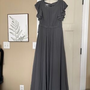 Size 8 Azazie Daphne Ruffled Chiffon Long Dress Steel Gray Custom